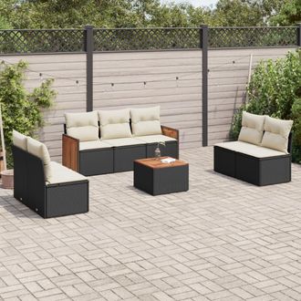 vidaXL Set De Sof&aacute;s De Jard&iacute;n 8 Piezas Y Cojines Rat&aacute;n Sint&eacute;tico Negro Vidaxl