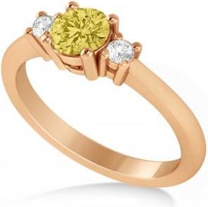 Allurez Round Yellow & White Diamond Three-Stone Engagement Ring 14k Rose Gold (0.60ct)