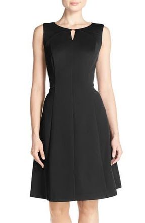 Ellen Tracy Keyhole Front Scuba Fit & Flare Dress in Black at Nordstrom Rack, Size 6