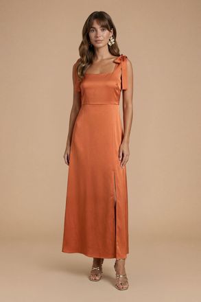 Oasis Womens Rust Satin Tie Shoulder Midi Bridesmaid Dress - Size 10 UK