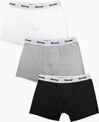 Money Clothing Mens Classic Repeat 3pk Trunks - Black/White/Grey - Size: 32/34/35
