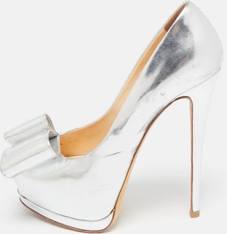 Giuseppe Zanotti Silver Leather Bow Peep Toe Platform Pumps