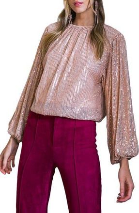 Flying Tomato Sequin Long Sleeve Top in Rose Gold at Nordstrom Rack, Size Medium