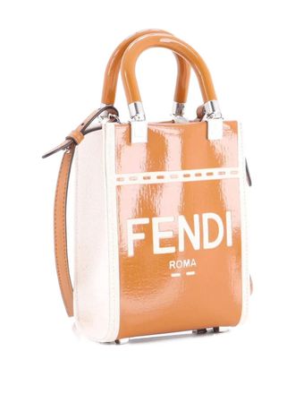 Fendi Sunshine Shopper Tote Patent and Canvas Mini crossbody bag - Marrone
