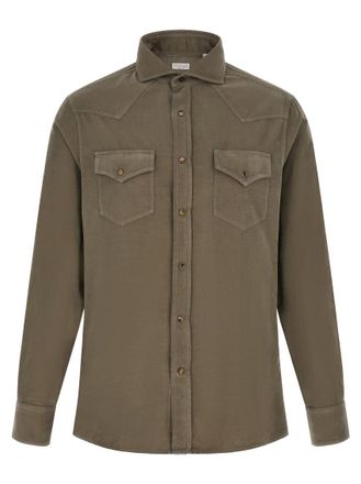 Brunello Cucinelli Olive Relaxed Corduroy Shirt