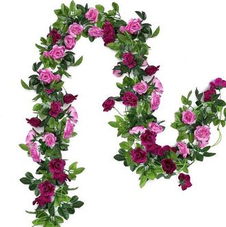 No Brand 2 Guirnaldas De Flores De Seda Magenta, Coronas Colgantes De Hiedra Trepadora Rosa De 4,8 M Para Arcos De Boda, Fiestas Y Decoraci&oacute;n De Paredes De Jar