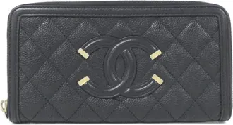 Chanel Black Grained Calfskin Long Wallet (Bi-Fold) (Pre-Owned)