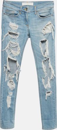 Elisabetta Franchi Blue Distressed Denim Skinny Jeans S Waist