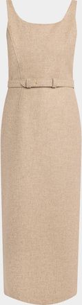 The Row Vadira Sleeveless Belted Wool Midi Dress