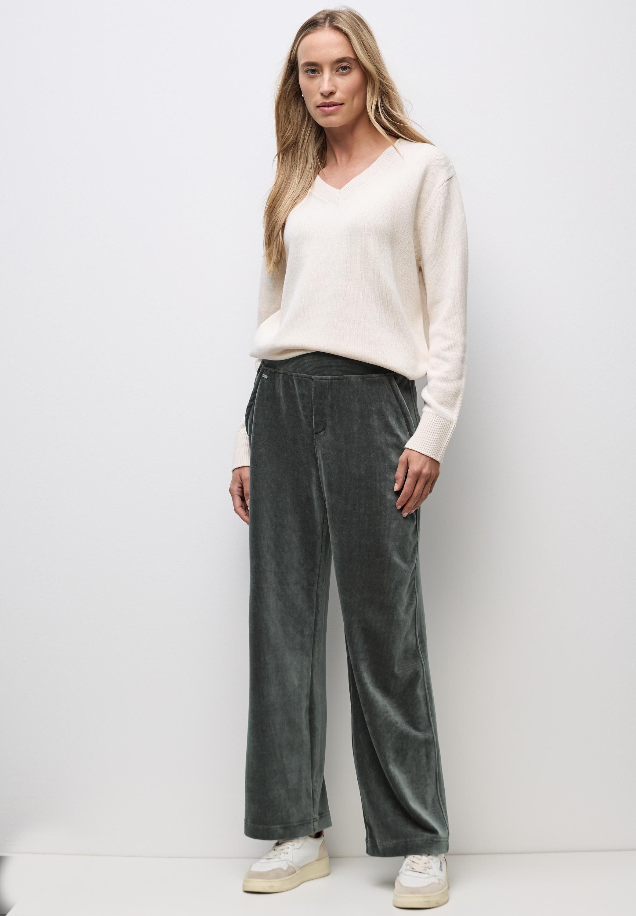 Street One Damen Cordhose – High Waist, Straight Leg, Mit Stretch, Casual Fit