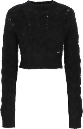 Dsquared2 Zwarte Mohair Cropped Trui - Dames - Ronde hals truien - Zwart - S - Wol - Truien & Vesten