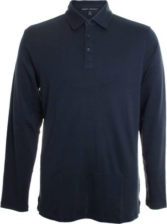 Robert Barakett Mens Georgia Long Sleeve Herringbone Polo In Dark Caspian