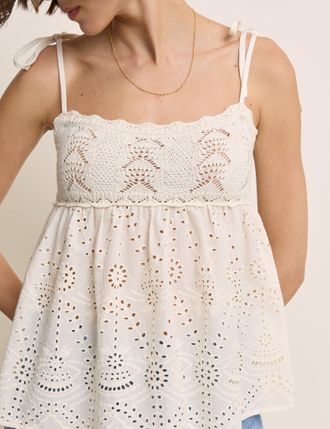 Nobody's Child White Crochet Broderie Anglaise Cami Top