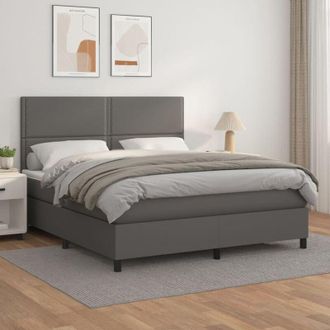 vidaXL Cama Box Spring Con Colch&oacute;n Cuero Sint&eacute;tico Gris 180x200 Cm Vidaxl
