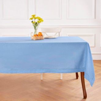Solino Home Linen Tablecloth for Dining Table, Holiday and Everyday Table Decor - Classic Hemstitch in Cornflower Blue at Nordstrom, Size X-Large