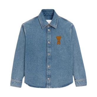 Ami Katoenen gebreid Ami De Coeur overshirt - Dames - Jassen - Blauw - Maat: L Katoen