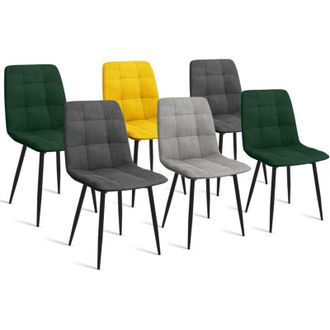 IDMarket Set di 6 sedie mila in velluto misto verde x2, grigio scuro x2, grigio chiaro, giallo