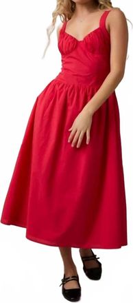 Le Lis Blanc Deux Sleeveless Bustier Poplin Midi Dress In Red