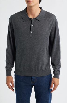 Frame Denim Superfine Merino Wool & Cashmere Polo Sweater in Grey Melange at Nordstrom, Size Xx-Large