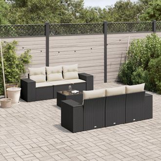 vidaXL Vidaxl - Set De Comedor De Jard&iacute;n 7 Pzas Y Cojines Rat&aacute;n Sint&eacute;tico Negro