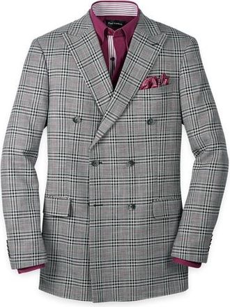 Paul Fredrick Cotton Blend Plaid Double Breasted Peak Lapel Sport Coat in Black/white at Nordstrom, Size 44L