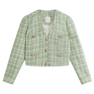 Ted Baker Koma Rose Button Cropped Boucle Tail Green Jacket
