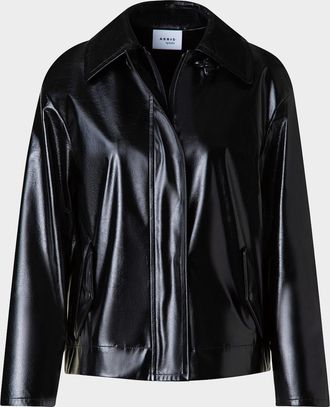 Akris Carabine-Hook Lacquered Faux Leather Jacket