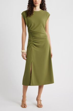 Nordstrom Side Ruched Knit Midi Dress in Olive Capulet at Nordstrom, Size Xx-Small