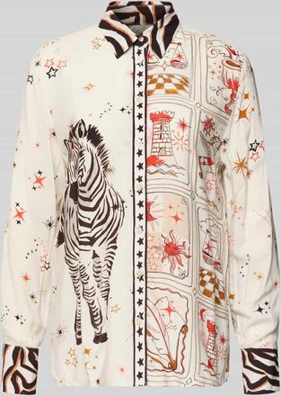 Emily van den Bergh Regular Fit Hemdbluse aus reiner Viskose mit Animal-Print in Beige Melange, Größe 34