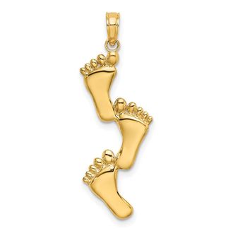Diamond2Deal 14k Yellow Gold Polished Triple Vertical Feet Charm