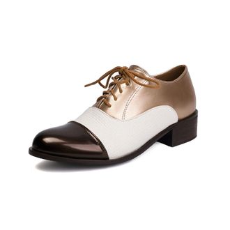 Generic Womens Lace Up Oxford & Derby Shoes Round Toe PU Leather Casual Shoes Low Block Heel Vintage Brogues,Brown,4.5 UK