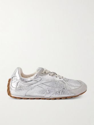 Bottega Veneta Sneakers In Pelle Increspata Metallizzata Con Finiture In Camoscio Orbit Flash - Argento