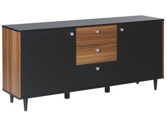 Beliani Beliani - Credenza Nera Con Pannelli Di Legno Scuro Mobile 3 Cassetti 2 Ante Kuro