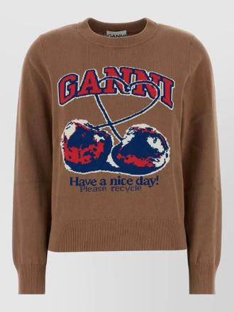 Ganni cotton crew neck graphic knit sweater