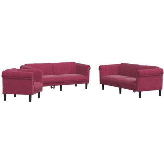 vidaXL Vidaxl - Juego De Sof&aacute;s 3 Piezas Terciopelo Rojo Tinto