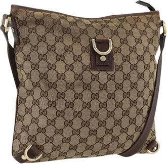 Gucci Pre-owned Vintage Canvas Schoudertas - Dames - Vintage Schoudertas - Beige - ONE Size - Leer - Vintage