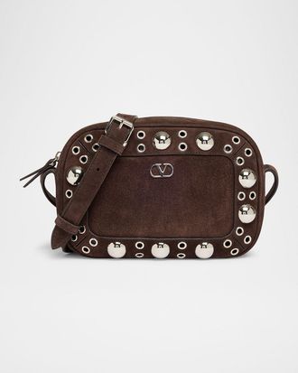 Valentino Garavani Nellcote Studded Suede Camera Crossbody Bag