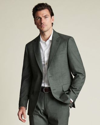CHARLES TYRWHITT Ultimate Performance Sharkskin Suit Jacket - Forest Green Size 42L by Charles Tyrwhitt
