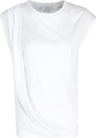 Vince Pima Katoenmix Gedrapeerde Relaxte Top - Dames - T-shirts - Wit - M - Katoen - Tops