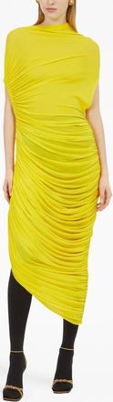 Ferragamo Asymmetric Draped Midi Dress In Yellow