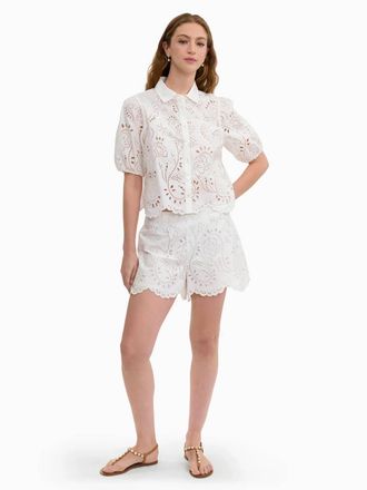 Rebecca Taylor Brielle Poplin Eyelet Shirt In Ivory