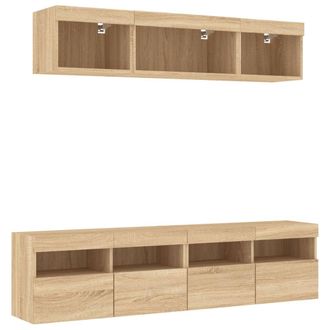 vidaXL Vidaxl - Mobili Tv A Muro Con Led 5pz Rovere Sonoma Legno Multistrato