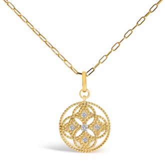 House of Brilliance 14K Yellow Gold 1/6 Cttw Diamond Openwork Medallion Pendant Necklace