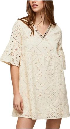 Pepe Jeans London Korte Jurk - Dames - Korte kleedjes - Beige - S - Katoen - Kleedjes