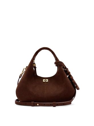 Ganni Brown Mini Hobo Bag In Suede
