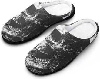 Generic Vintage Skull Skeleton Mens Slippers Slip On Comfortable Fleece Cotton House Shoes Winter