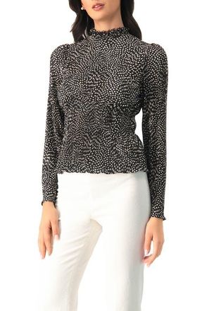 Ivonne Long Sleeve Polka Dot Pleated Blouse in Black at Nordstrom, Size Small