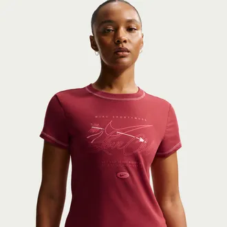 Nike Womens Nike Sportswear Chill Knit Slim Short-Sleeved Cropped T-Shirt in Red | IQ1253-613