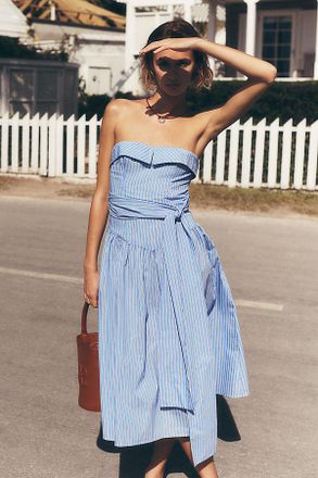 Mare Mare Strapless Shirting Midi Dress