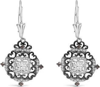 House of Brilliance Black Rhodium and.925 Sterling Silver 3/4 Cttw Diamond Medallion Drop Earrings